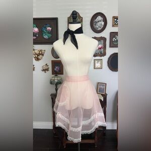Elegant Pink Lace Trim Vintage Apron
